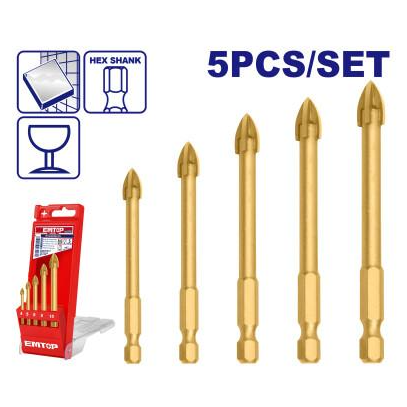 An image of a product called Şüşə və kafel üçün burğu dəsti 5 ədəd
